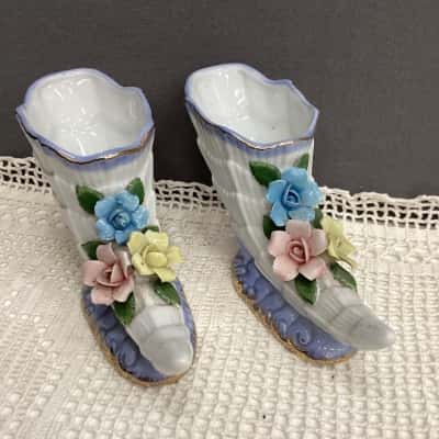 2 x Porcelain Boot Vases