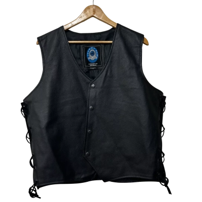 Johnny Reb Born Tough Black Leather Vest Size 3XL