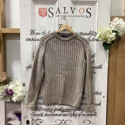 SOVRANO BRAND! PURE WOOL KNITTED LONGER! Mens  Size S Jumper Beige / Brown 