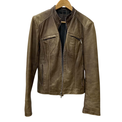 Vintage Siricco - Womens Leather Jacket - Size 16GB - Olive Brown