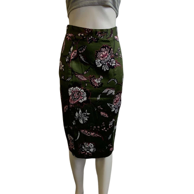 Cue Women's Size 8 Midi Pencil Skirt Green Floral 
