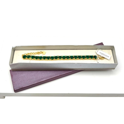 Stunning Original Gold Plated "Park Lane" 18cm Emerald Look Bracelet 