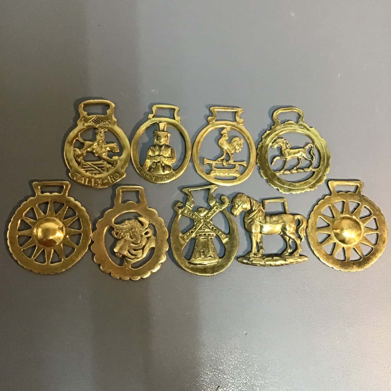 Vintage 23 Horses Harness Brasses On Leather Strap