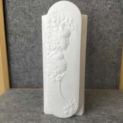 White Vase Kaiser West German Porcelain Relief Woman Silhouette # 0239 Bisque Porcelain Vase 25cm Tall.
