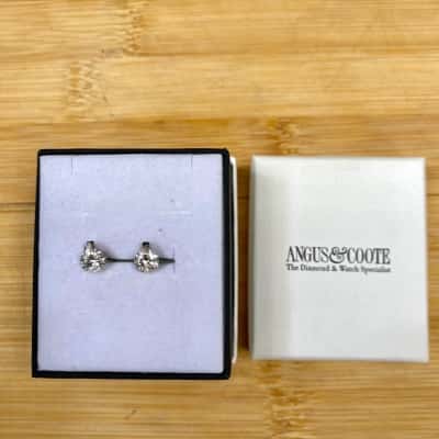 Angus & Coote Sterling Silver Diamanté Stud Earrings, Boxed (Stamped 925)