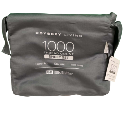 Odyssey Living 1000TC Cotton RICH Sheet Sets - Charcoal - Size Queen (**Brand New with Tag RRP $199.99)