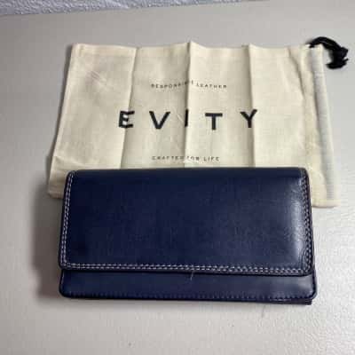 Evity Leather Large Clutch in Navy Blue