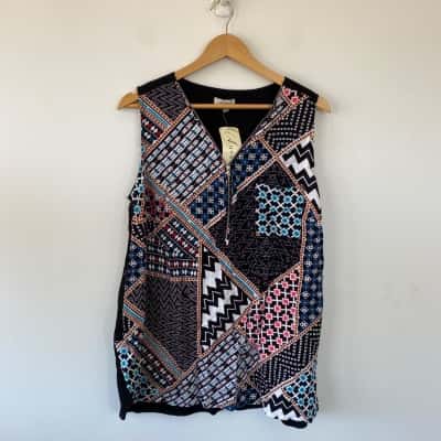 Autograph Colourful Print Turkish Delight Zip Front Print Sleeveless Top Size 16 
