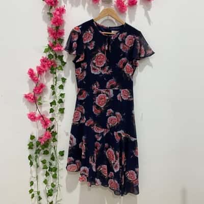 Alannah Hill Womens Midi Floral Dress Size 12 Floral / Navy Blue 