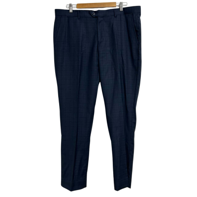 Oxford Mens Size 96cm Checked Navy Blue Wool Pants