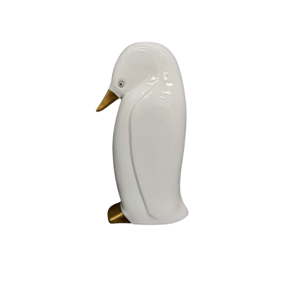 Hollóhaza Handpainted Porcelain Penguin Figurine White / Gold