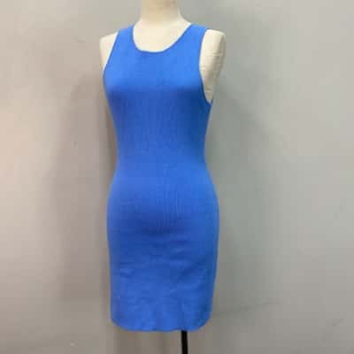 BNWOT Anna Quan Womens  Size 16 Ribbed Stretch Mini Dress Cornflower Blue 