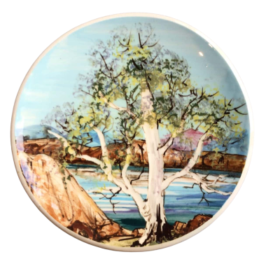 Guy Boyd Signed Earthenware Plate Australian Native Landscape 15 cm. Wall Decor.   Office