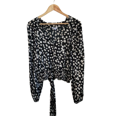 Topshop Womens  Size 12 Button Up Top / Long Sleeve Top Black  / Floral 