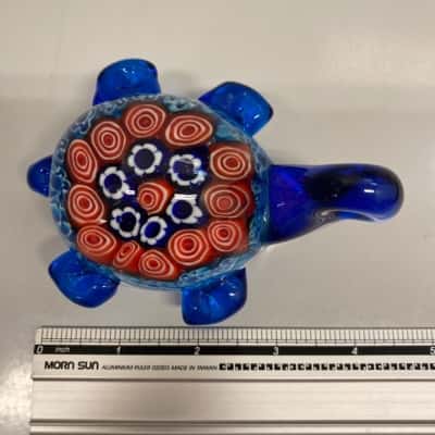 Millefiori Blue Glass Turtle Paperweight 