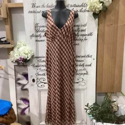 Fayt Brand! BNWT RRP $109.00!! NATALIA BROWN CHECK SLEEVELESS BODYCON DRESS! Womens  Size 12 Maxi Dress / Sleeveless Dress  Brown / Pattern 