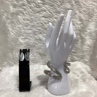  Womens Silver tone Cuff Bracelet & Earrings