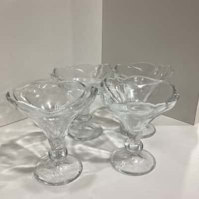 Vintage Rastal Fan Flair Glass Ice Cream Desert Pedestal Dish, Set Of 4