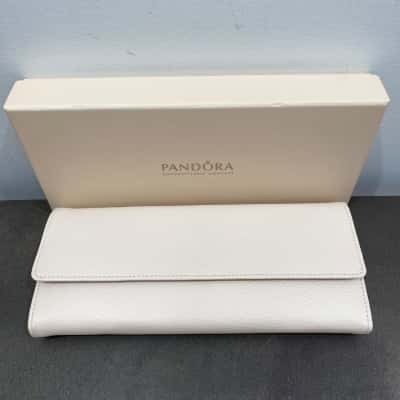 Pandora Leather Jewelry Roll Travel Organizer Fold Storage Case Eggshell White