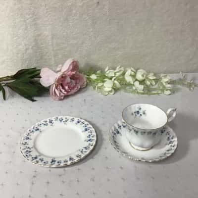 Royal Albert "Memory Lane" Blue Floral Bone China Cup Saucer & Plate