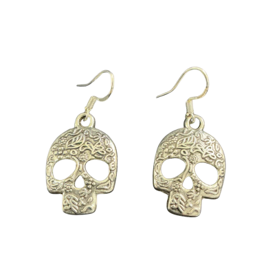  Womens Candy Skull Earrings Silver tone