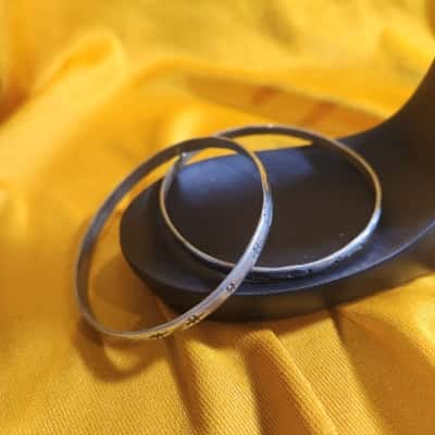 2x Silver Mexico Stamped Bangles - EUC