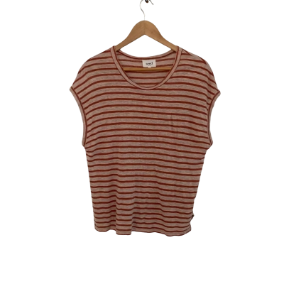 Seed Heritage Womens Linen Size S Short Sleeve Top Brown / Burnt Orange / Striped 