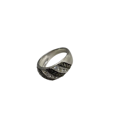 925 Sterling Silver Marcasite & Clear CZ Wave Band Ring