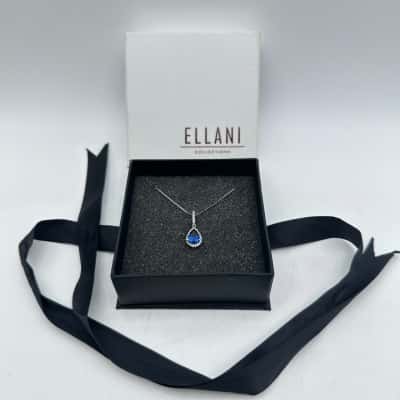 Ellani Collection 925 Blue & Clear Stones Pendant on S925 Chain in Box