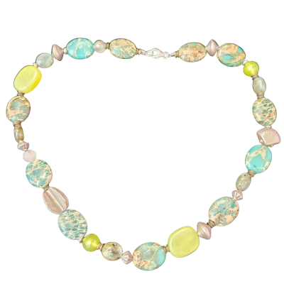 Womens Artisan Beaded Necklace 925 silver clasp