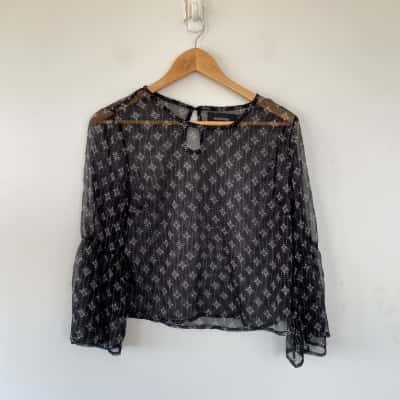 Minkpink Black Sheer Long Sleeve Blouse Top Size S 