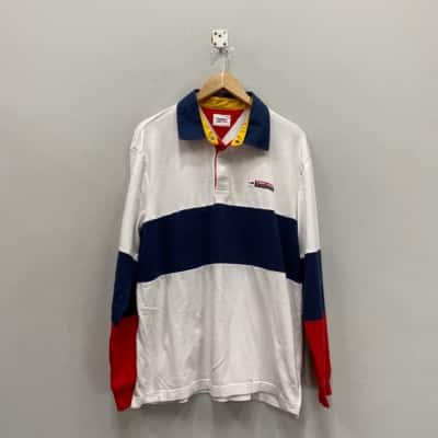 Tommy Jeans Mens  Size L Long Sleeve Polo Shirt Blue / Red / White / Yellow 