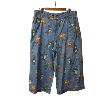 Dangerfield Womens Size 18 Pale Blue / Possum Magpie Print Denim Wide Leg Jeans