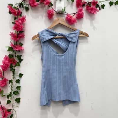 Henne Womens  Size 12 Short Sleeve Top Blue 
