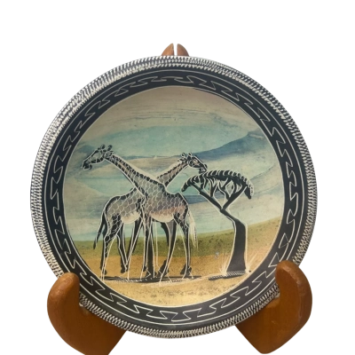 Hand Painted Soap Stone Small Shallow Bowl with Safari / Giraffe Design