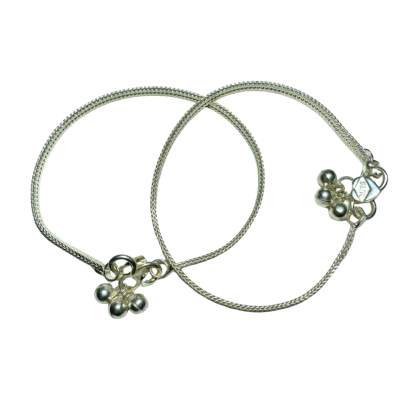 Pair of Traditional Payal Silver Anklets