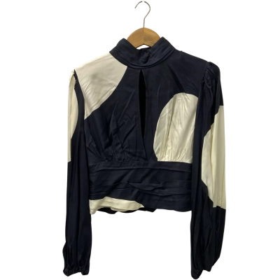 C/MEO Collective Womens  Size M Long Sleeve Top Cream / Navy Blue 