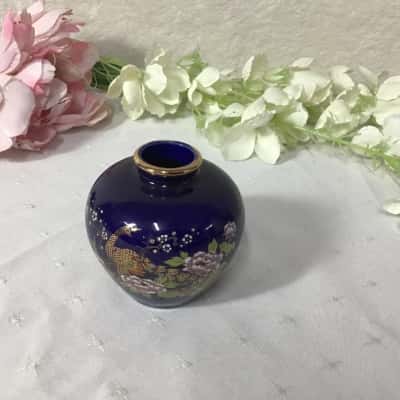 Cobalt Blue / Peacock & Flower Pattern Small Vase