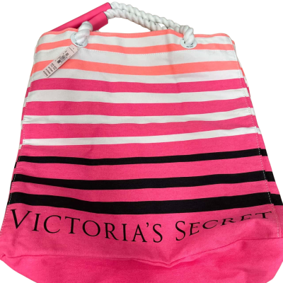 Victorias Secret Tote Bag Pink Stripe Rope Handles Beach Logo Summer Vacation