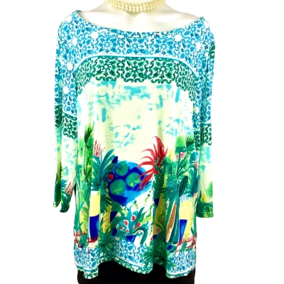 W.Lane Garden Print Tee - Sea Green Size XXL 