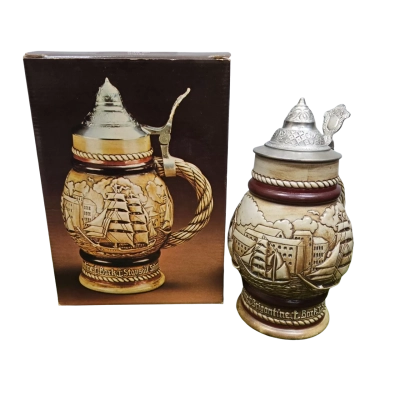 Avon Tall Ships Ceramic Stein In Box With Wild Country Cologne 1977
