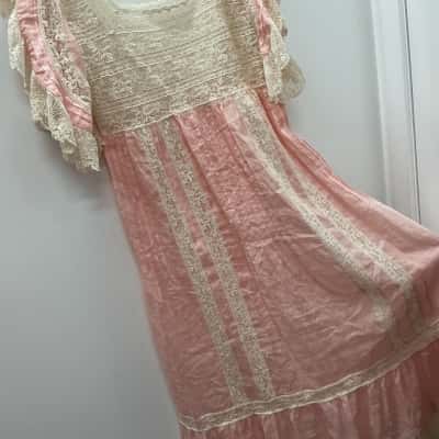 'Zimmermann' Verity Pin Tuck Midi Dress 12 in pastel pink & lace - breathtakingly beautiful!