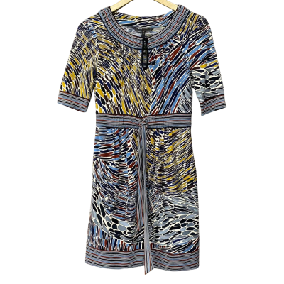 BCBG Maxazria Womens Size XS Blue/Yelow/Maroon Pattern Dress 