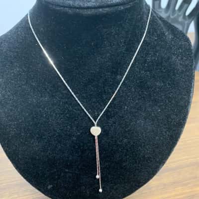  Womens Silver Necklace with a Silver-tone Lariat necklace and polished heart shaped charm