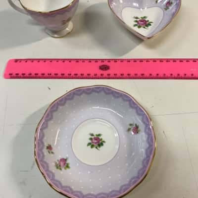 Royal Albert Candy Collection Love Lilac Tea Cup, Saucer & heart shaped trayTrio Set