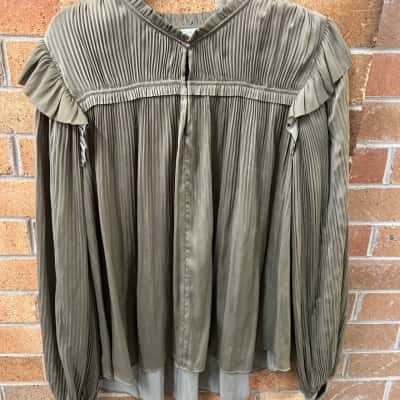 Witchery Womens  Size 12 Long Sleeve Shirt Olive Green 
