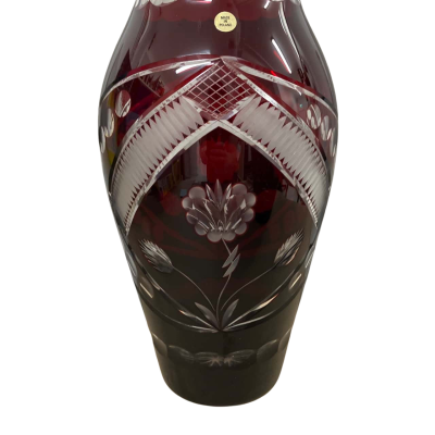 Mid century vintage cranberry red crystal glass vase made in Poland
