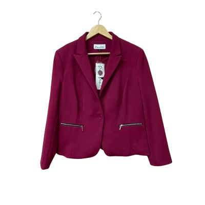  BNWT Dream Diva Womens Size 16 Magenta Zip Pocket Blazer Jacket