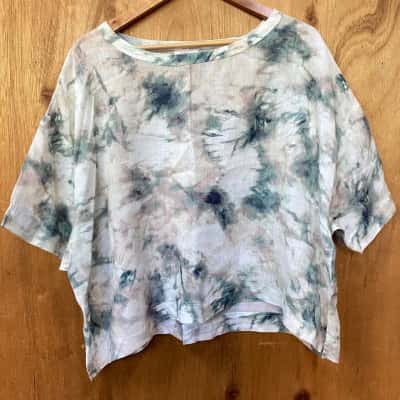 Jag White/Green Tie-Dye Pattern Top Size XXL