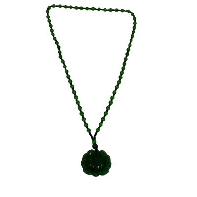 Unbranded Women's Necklace With Jade Flower Pendant Black  / Green 